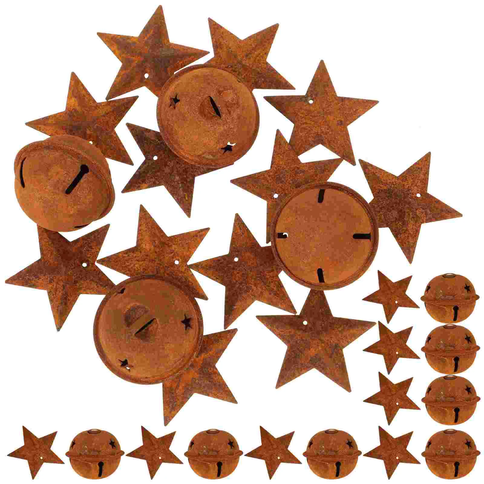 

50 Pcs Holiday Bells Rusty Star Vintage Decor Sled Ornament Farmhouse Tree Decorations Christmas