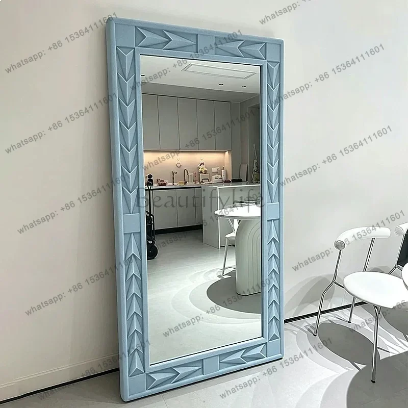 YJ French Style Flocking Dressing Mirror Full Length Body Mirror Slimming Floor Standing Mirror for Clothing Store