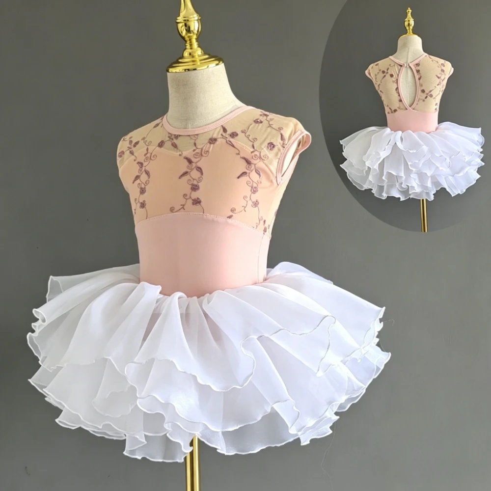 

THEEPER Ballet Leotard Floral Embroidery, Keyhole Back Front Lined, Optional Tutu Skirt Ballet Costume Gymnastics Dance Wear