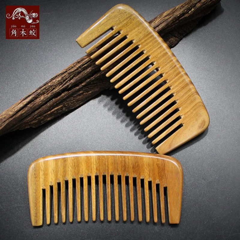 Green Sandalwood Comb, Solid Wood Large-Tooth Comb, Massage and Health Care Hair Care Comb