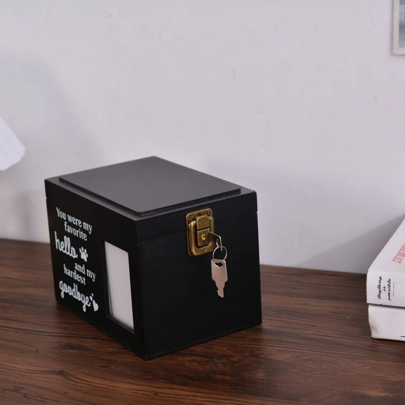 جرة الحيوانات الأليفة الخشبية مع إطار صور مستلزمات جنازة الحيوانات الأليفة صندوق تخزين الرماد صندوق تابوت الحيوانات الأليفة #3