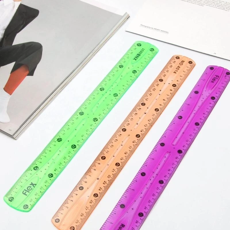 Règle Flexible colorée en plastique souple, règle droite transparente avec pouces métrique pour atelier, maison, école,