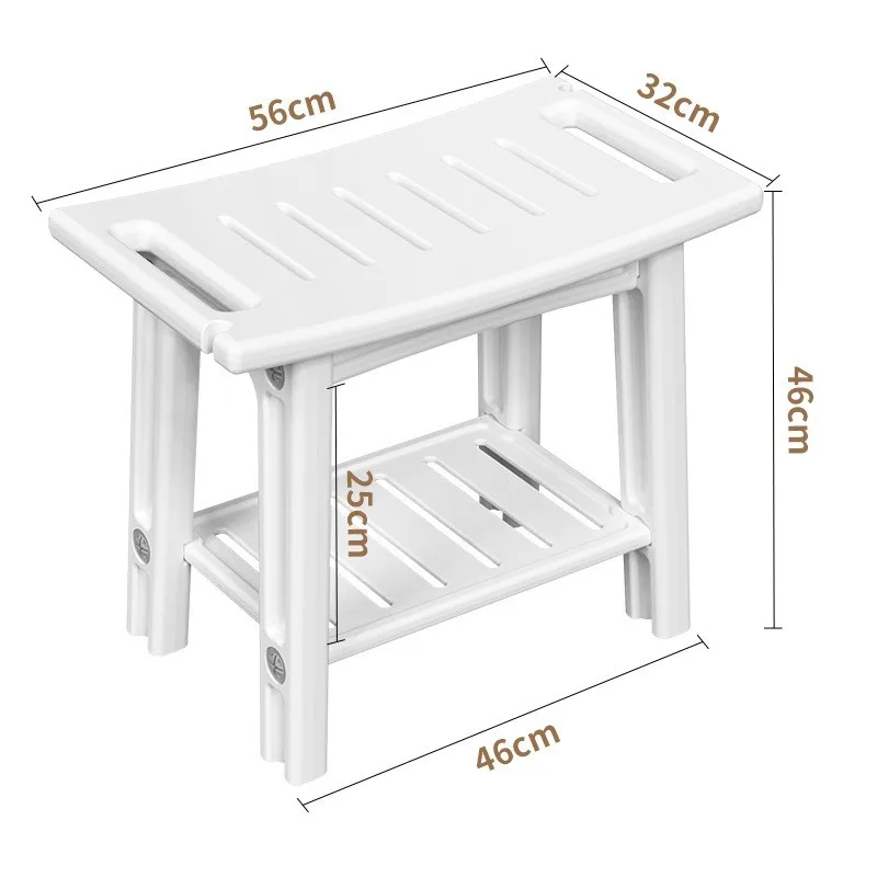 Shower Bathroom Stool Shower Stool Storage Double-layer Bench Non-slip Household Plastic Low Stool Small Bench Thickened image 3