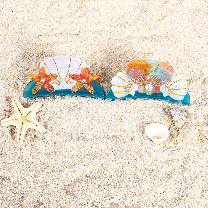 

Ocean World Hair Claw Starfish Shells Rhinestones Pearl Crab Hair Clips Shark Clip Catch Hair Accessories for Women Girls