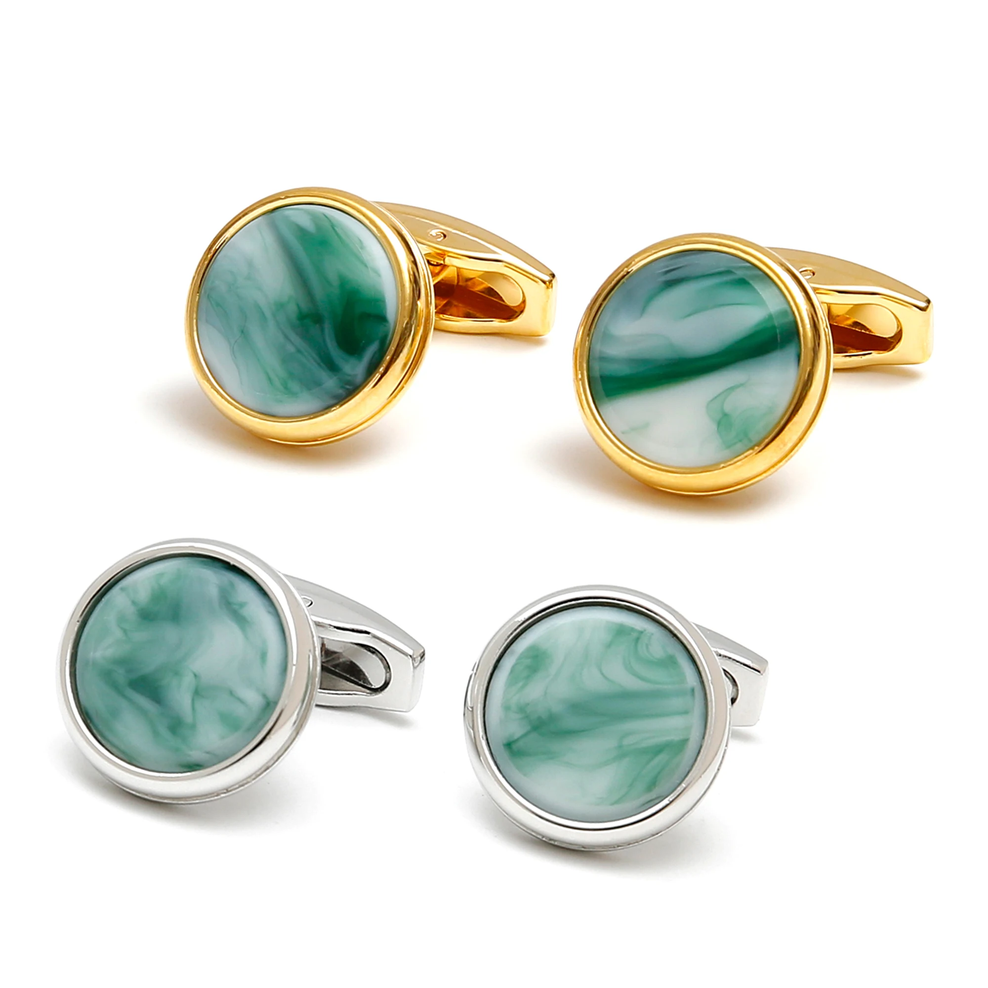 

Men's Cufflinks TOMYE XK22076 Luxury Imitation Jadei Round Silver Color Formal Business Shirt Cuff Links Wedding Gifts Buttons