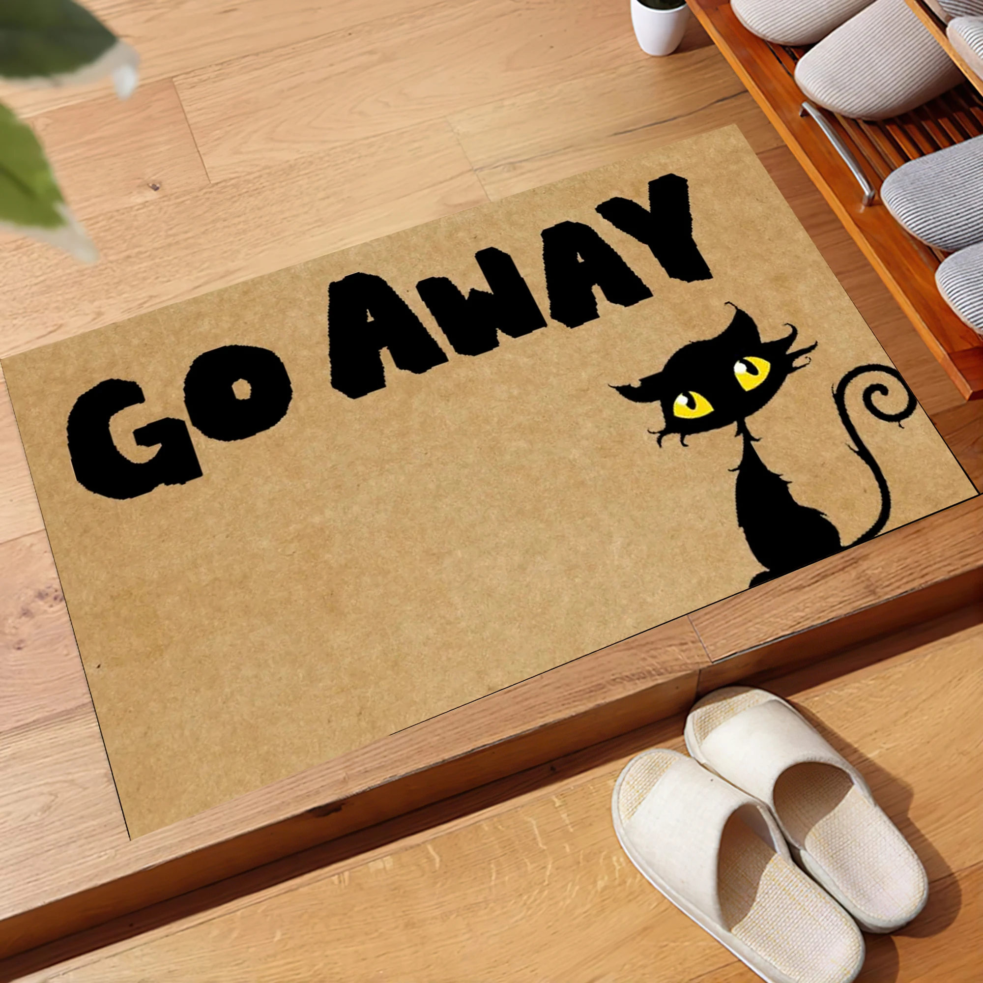 Go Away Black Cat Doormat Non slip Rubber Backing Outdoor Entrance Floor Mat Decorative Rugs Welcome Mat Entryway