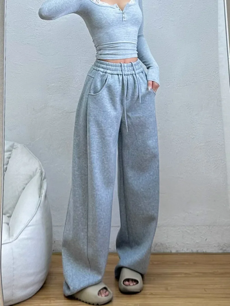 American Casual Pants Straight Leg Wide Leg Floor Mopping Pants Slim Autumn Winter Fashion Women Trousers 2024 New  ZAY6