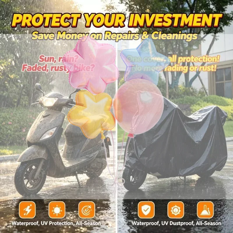 All Weather Motorcycle Cover PEVA Waterproof Dustproof UV Resistant for Outdoor Indoor Motorbike Parking Storage