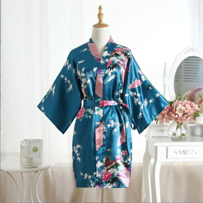 New Arrival Robe Peacock Bath Robe Women Nightgown Kimono Bathrobe Floral Wedding Bride Bridesmaid Sexy Dress Gown Robe