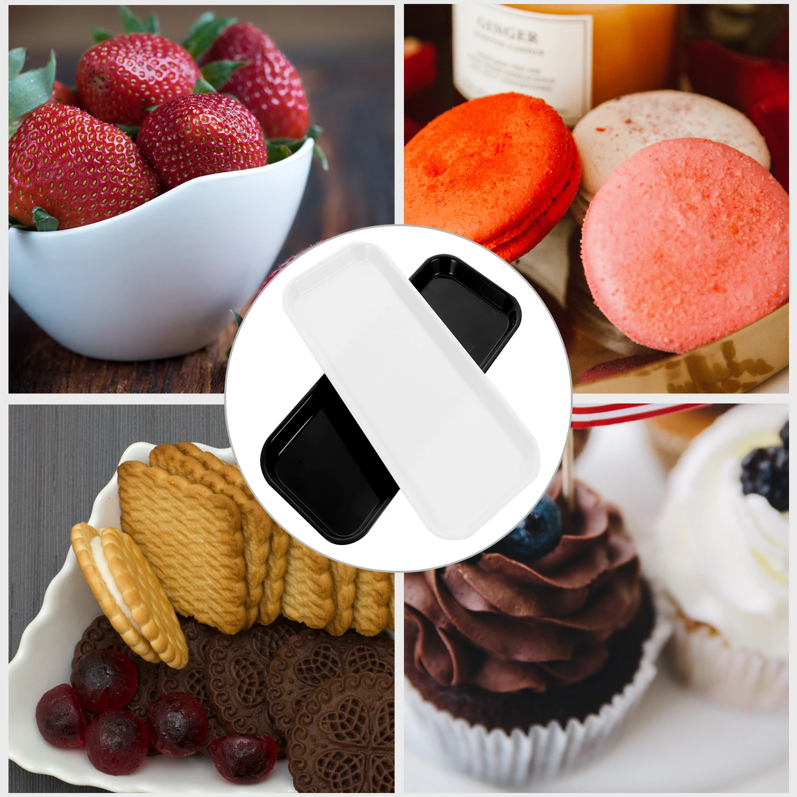 

2Pcs Rectangle Cake Serving Tray ABS Food Display Snack Plate Portable Fruit Dessert Storage Tray Kitchen Use