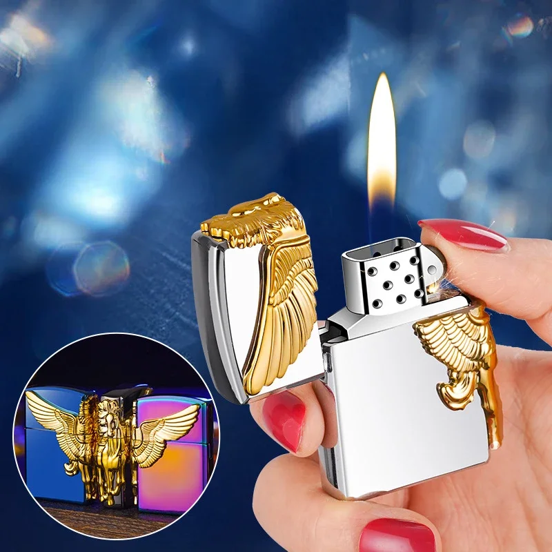 Metal Vintage Kerosene Lighter Embossed Horse PasterTorches Lighters Smoking Accessories Encendedores Gadgets for Men