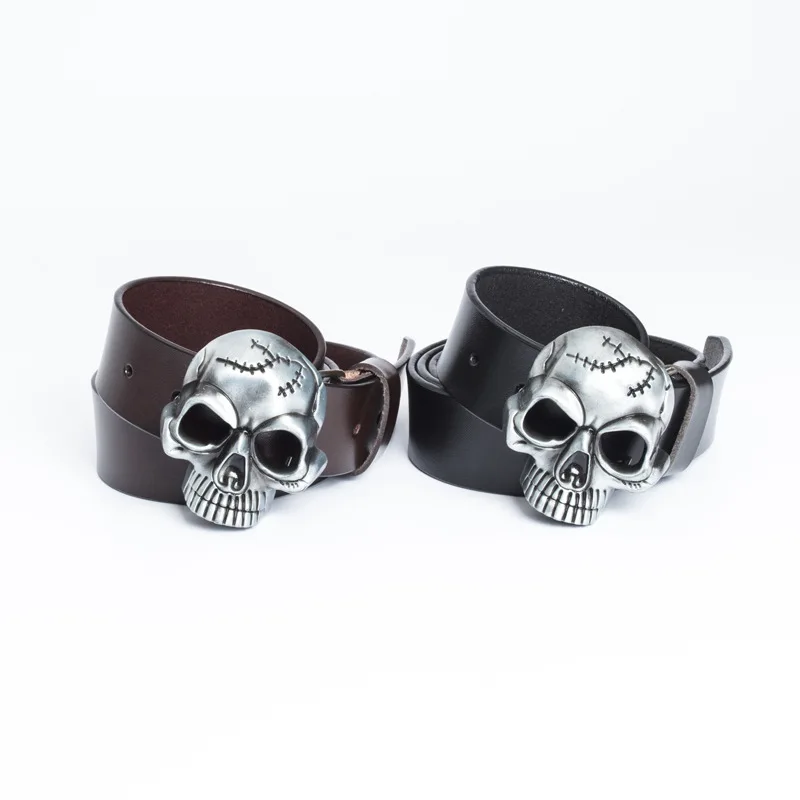 

Leisure and trendy skull button belt with retro and fashionable men's quality cowhide belt