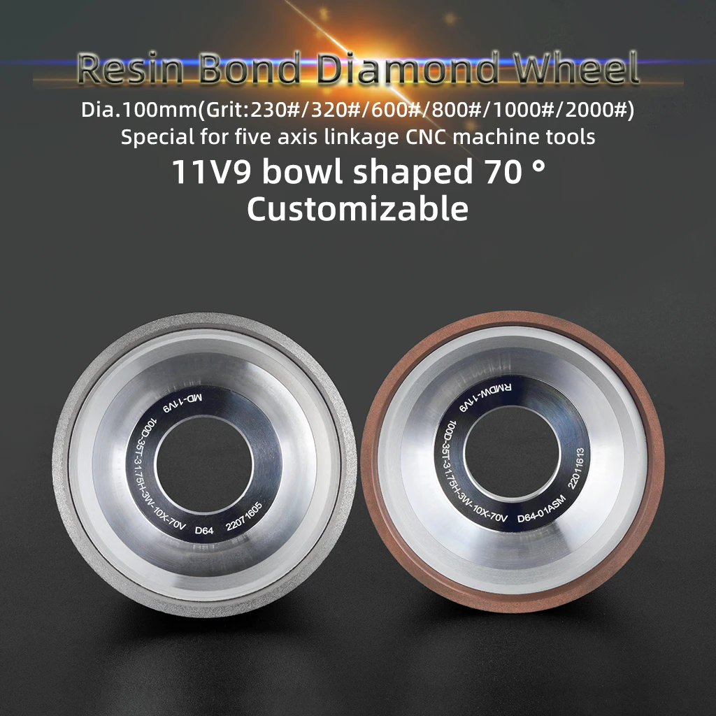 High-precision Resin/metal bonded Diamond Grinding Wheel 11V9 SDC For Five-axis CNC Tool Processing 230#-1000# Customizable