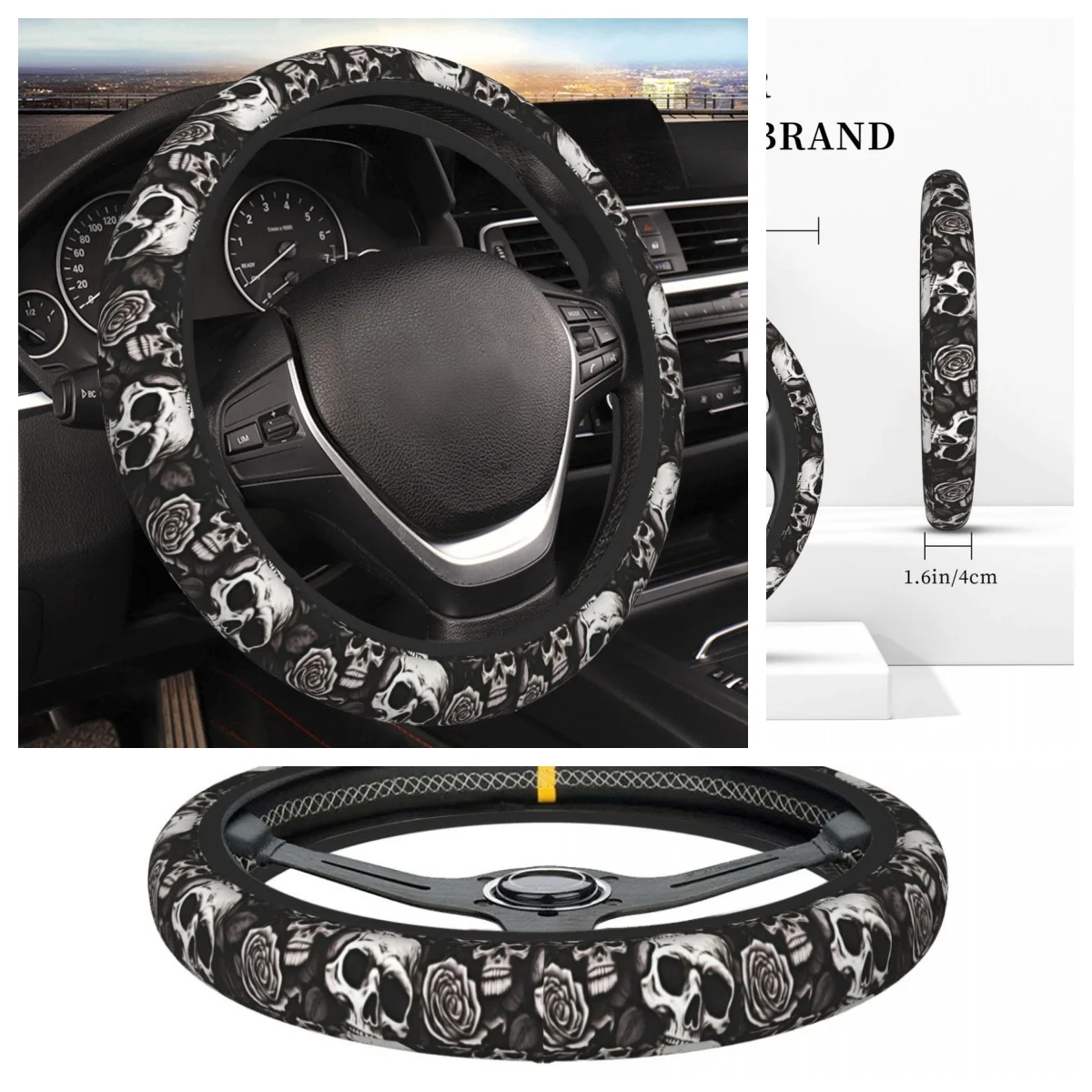 

Чехол на руль автомобиля без внутреннего круга, с дизайном в виде черепа - универсальный противоскользящий защитный чехол на руль, автомобильный аксессуар