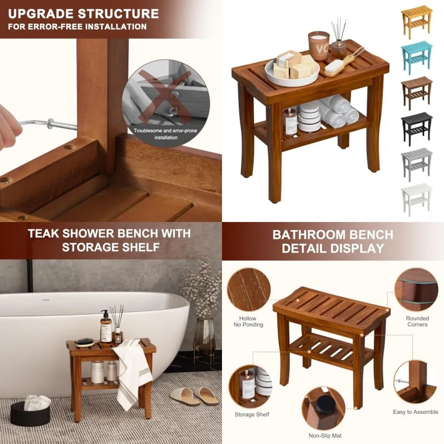 

Shower Bench Stool with Storage Shelf, Waterproof Shower Chair Spa Bath Seat, Shower Stool for Inside Shower, Bathroom Bench Se