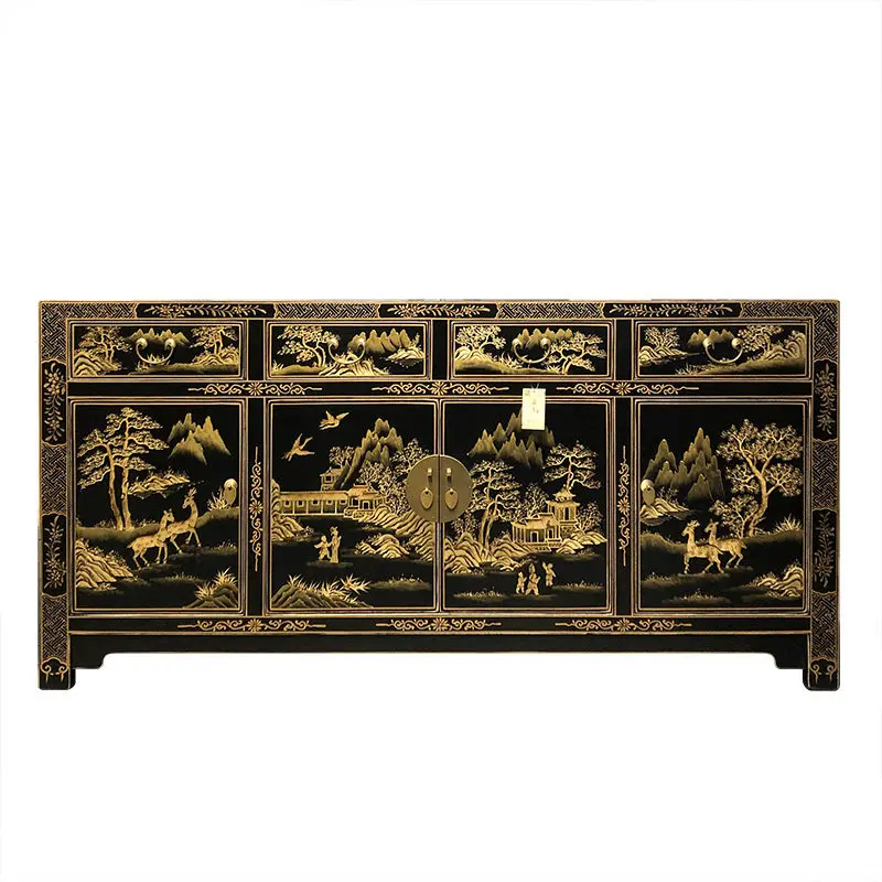 ^New Chinese-style Solid Wood Ready-to-Assemble Storage Cabinet 4 Drawers for Dining Room Entryway Foyer TV Shoe Storage