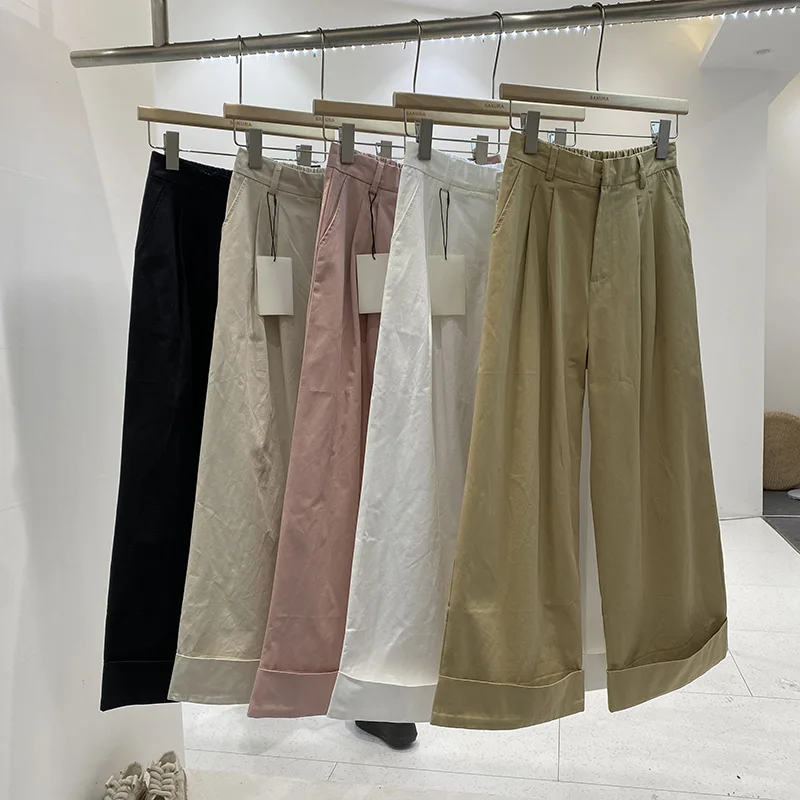 High Waist Wide Leg Pants Women's Spring Summer Autumn Fashion Straight Cut Loose Fit Cuffed Casual Trousers