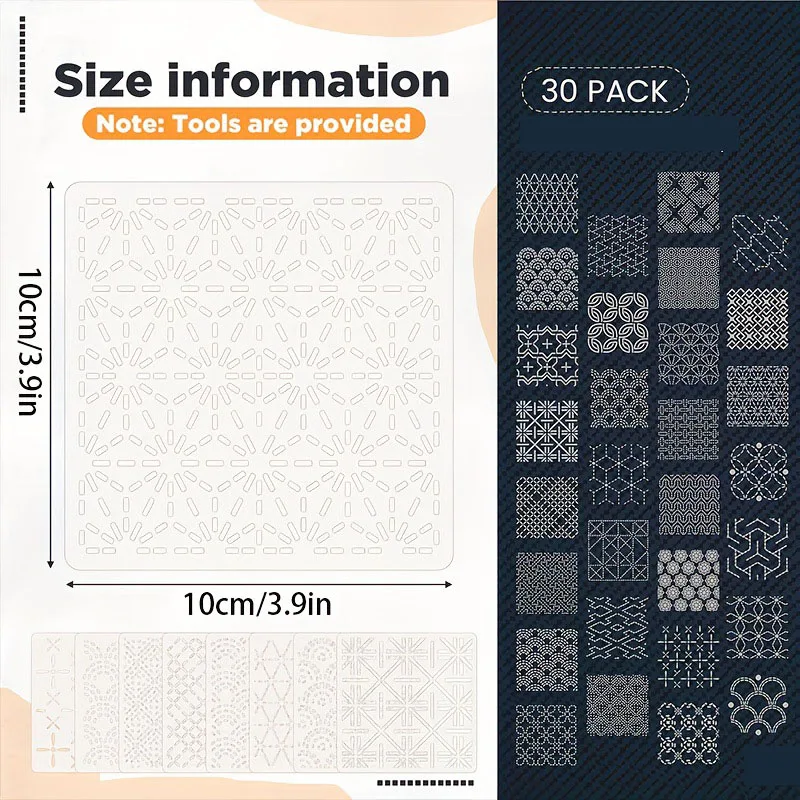 30Pcs Embroidery Templates DIY Embroidery Patterns Geometric Line Quilting Template Reusable for Sewing Hand Quilting view 2