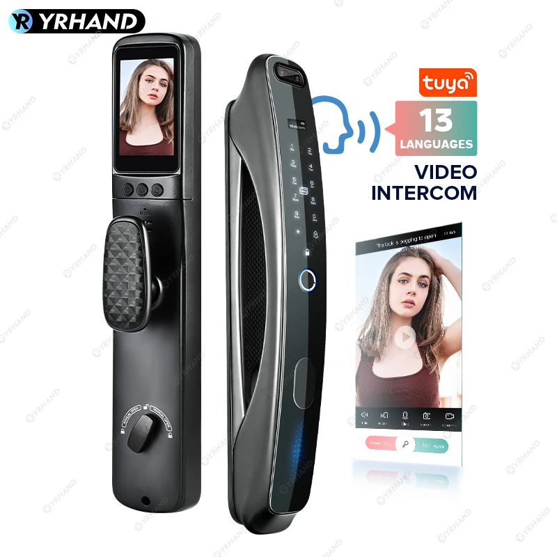 YRHAND Tuya 3D Face Real-time Intercom Smart Door Lock Security Camera Intelligent Fingerprint Biometric Electronic Key Unlock