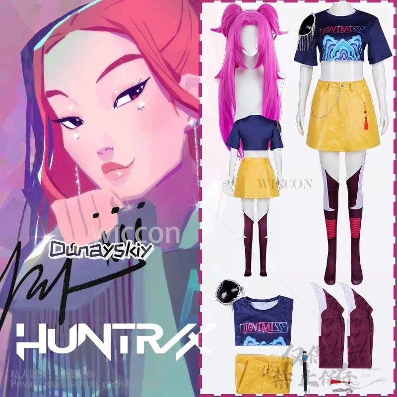 

Anime Movie Demon Kpop Girl Group Cosplay Mira Singing Costume Jirai Kei Punk Y2K Shirt Dress Hot Pink Wigs Halloween Party Cos