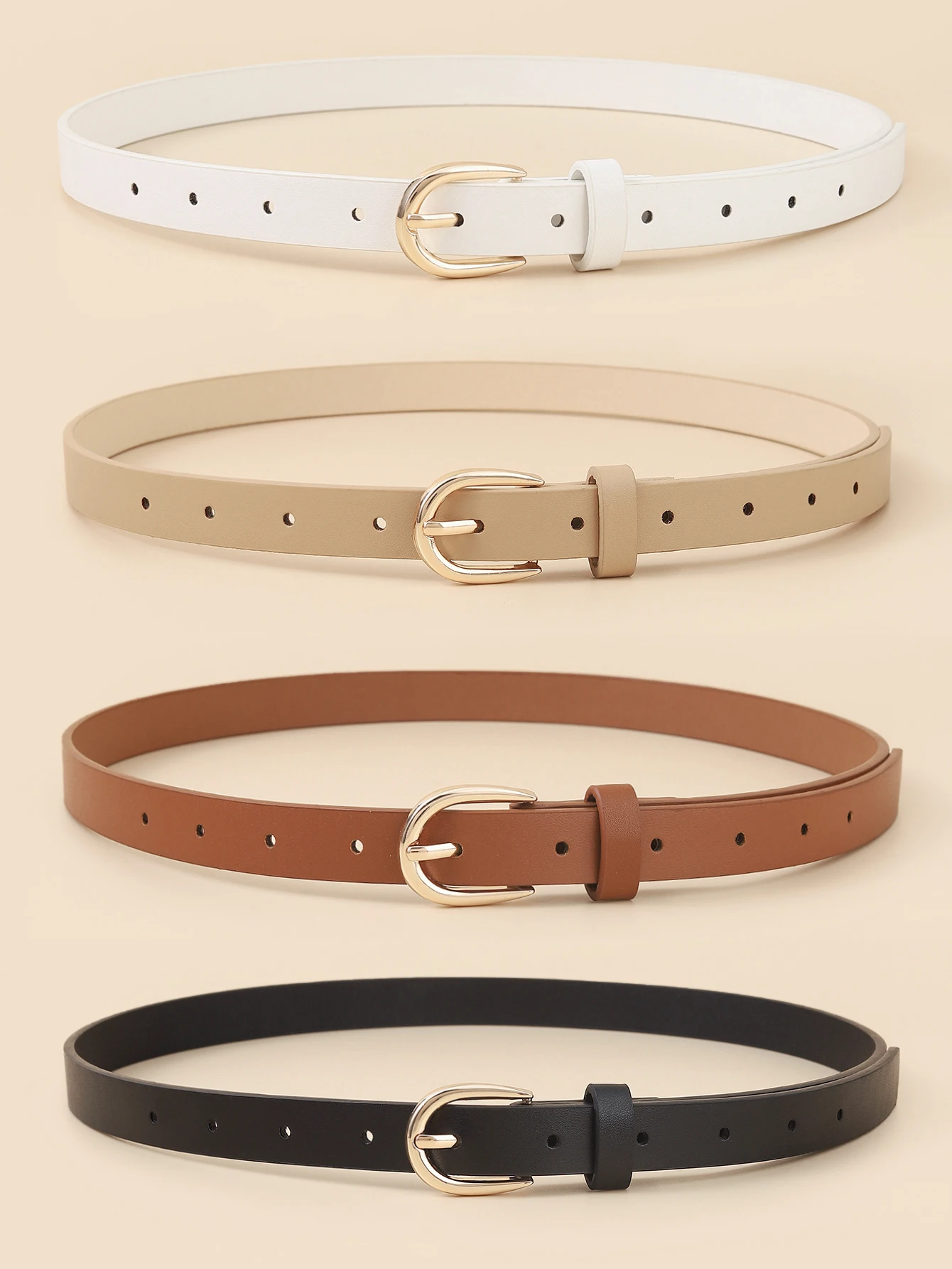 4pcs Women Skinny PU Leather Belt Thin Waist Belt with Metal Buckle for Pants Jeans Dresses