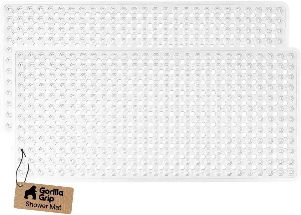 

Non-Slip Bathtub Shower Mat, 2 Pack, Machine Washable with Suction Cups and Drain Holes, Soft on Feet, Clear 35x16 Inch