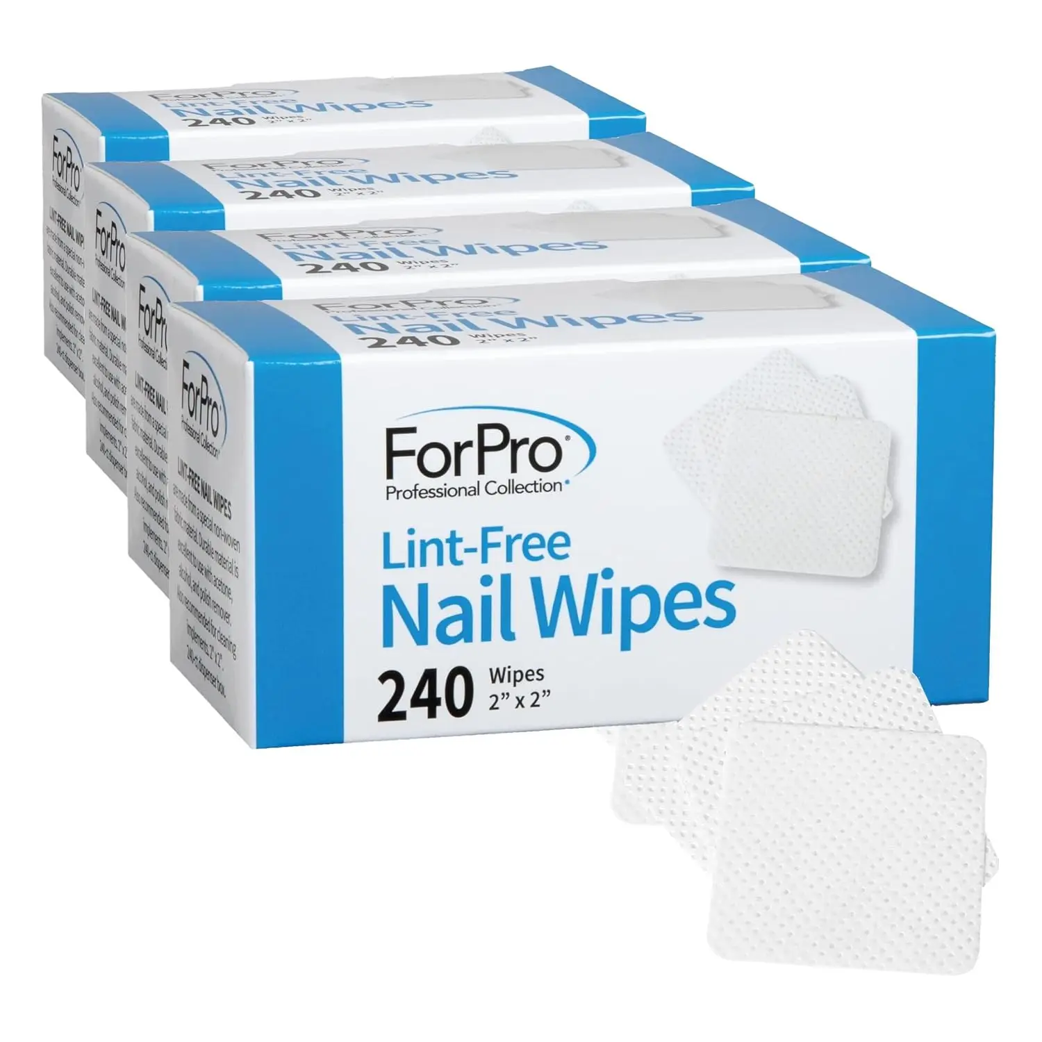 

Professional Lint-Free Nail Wipes, 2" x 2", Non-Woven Fabric for Polish Removal, White, 240-Count Pack of 4