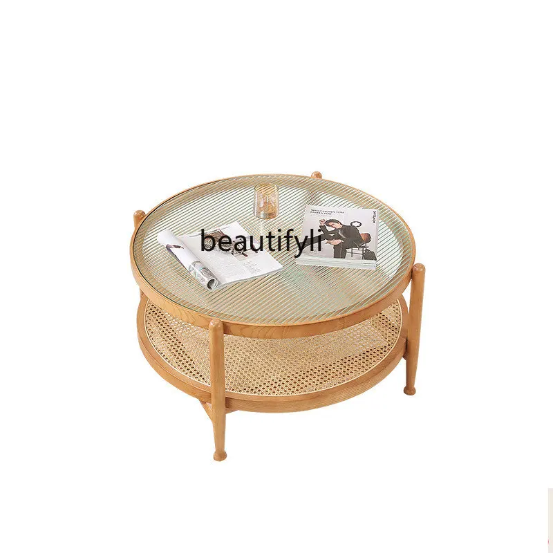 

yj Small Apartment Living Room Balcony Light Luxury Rattan Coffee Table