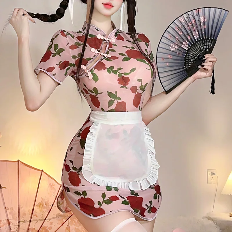 

Sexy Maid Apron Set Chinese Sle orm Private Kitchen Japanese Lolita Cosplay Host Faionable Polyester