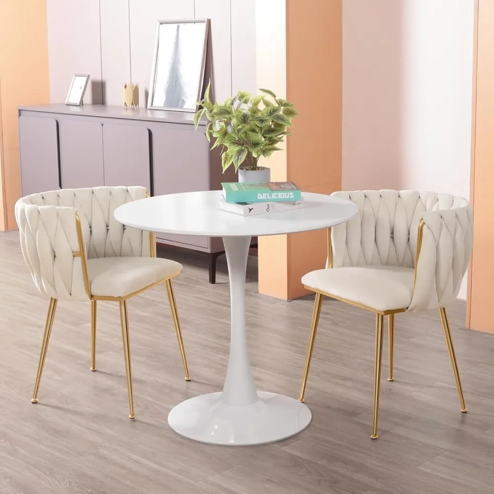 Juego de 4 sillas de comedor de terciopelo, silla decorativa con patas de metal dorado, silla de comedor tapizada tejida para sala de estar/dormitorio/cocina