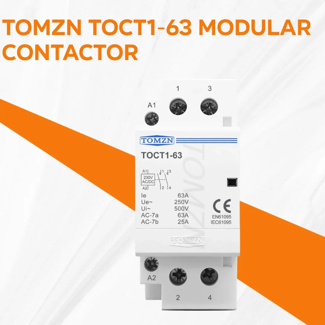 TOMZN 63A Single-Phase DIN Rail Contactor Control: AC/DC 24/110/230V Main: 230V AC Contacts: 2NO2NC  1NO1NC Compact Design