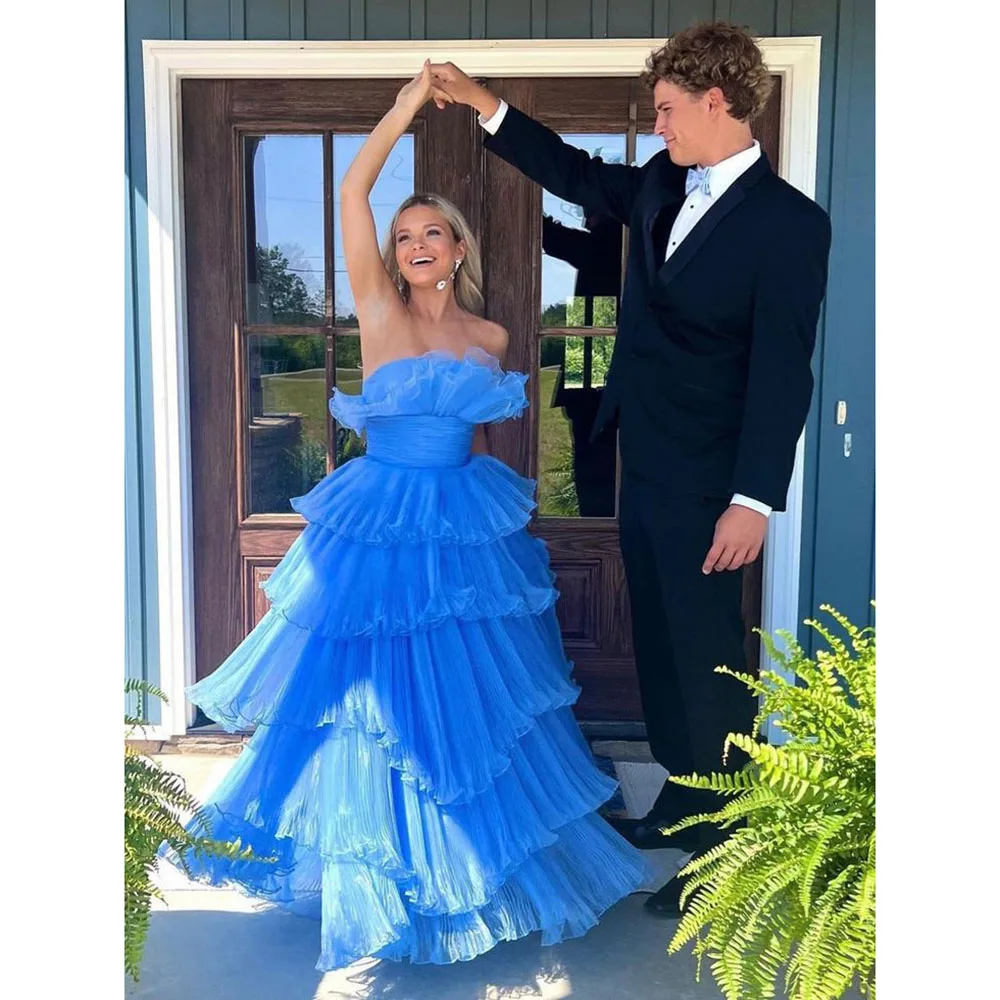 Classy Blue Princess Quinceanera Dresses Smart Strapless Sleeveless Floor Length A-Line High Quality Sweet Women Prom Gowns