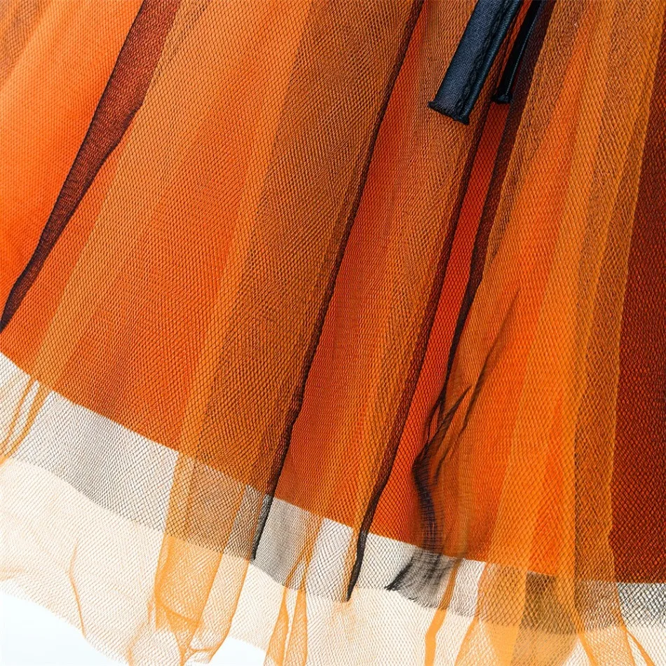 Mädchen Halloween Off-Shoulder Feder-Spitzenkleid Kinder Spinnennetz Tüll Tutu Kleid Schwarz Orange Cosplay Party Kostüm ASQ03 – Detail 11