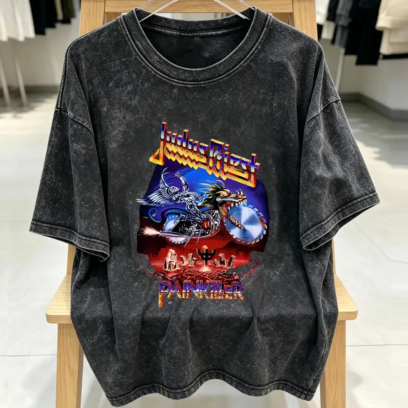 washed T Shirt 1990 Judas Priest Painkiller Heavy Metal Band Double Sides S 5Xl long or short sleeves vintage Washed Casual