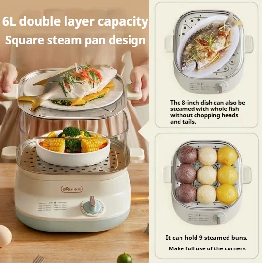 Vaporizador de huevos eléctrico doméstico de 6L, 220V, tipo dividido multifuncional con vaporizador eléctrico de acero inoxidable