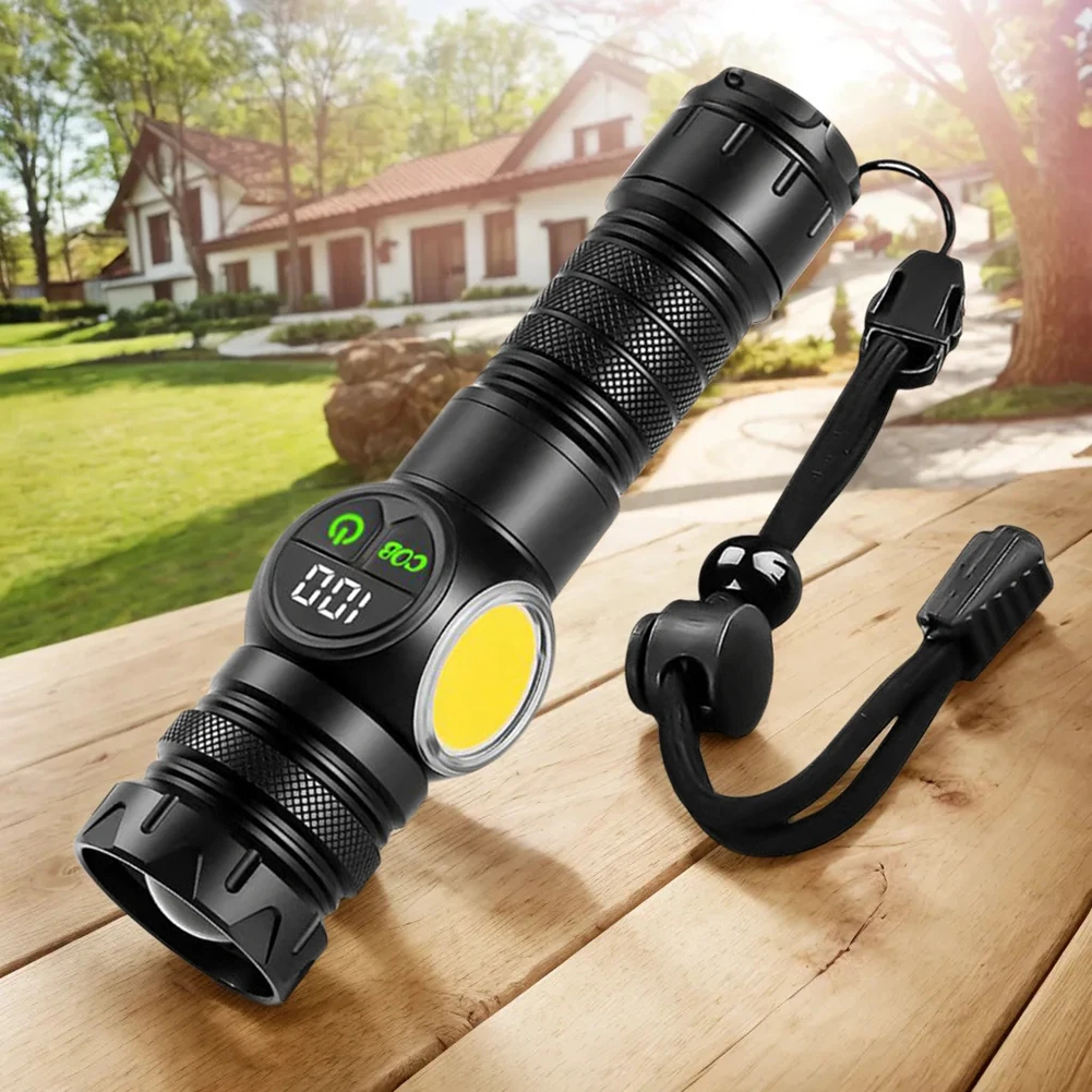 20W LED+COB High Power Flashlight Waterproof Zoomable Flashlight Type-C Rechargeable Super Bright Flashlight for Camping Hiking