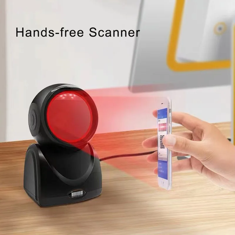 HBAPOS Desktop 2D QR Barcode Scanner Hands-Free Omnidirectional USB Wired Barcode Reader 1D QR Screen Barcodes Scanning