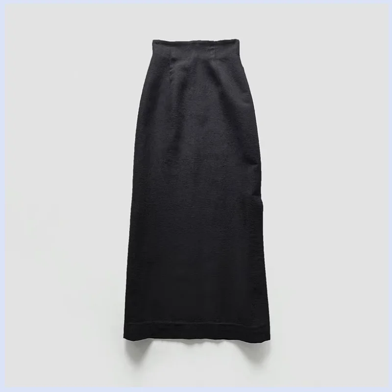 Spanish art atmosphere linen wool texture hem side slit simple high waisted skirt for women