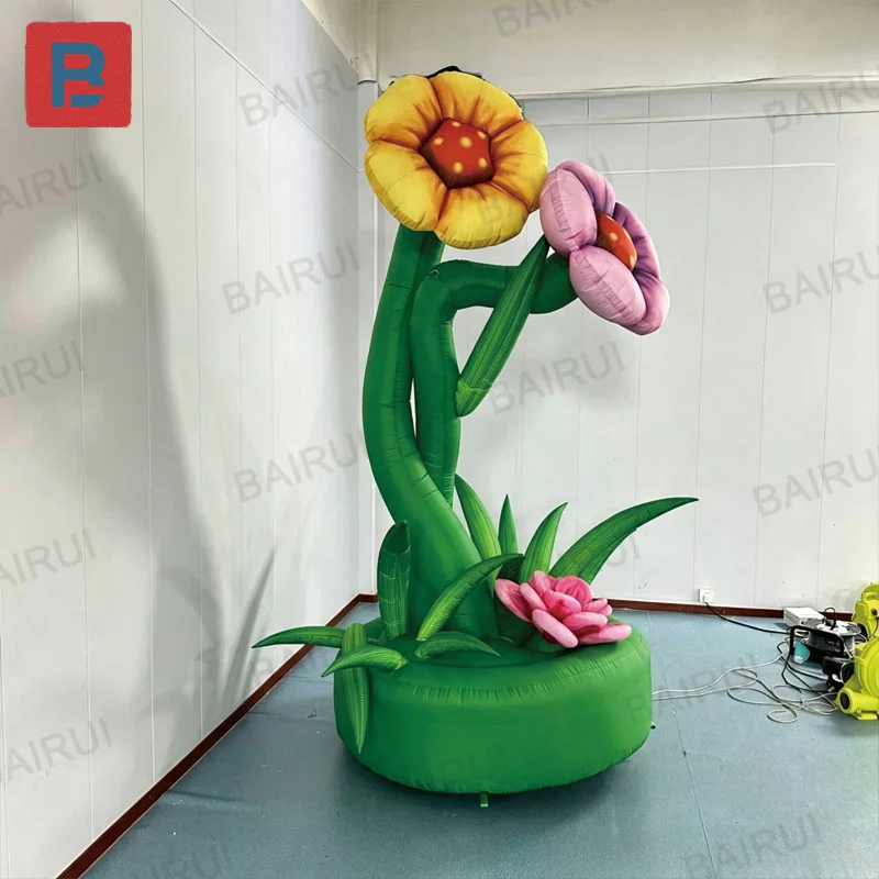 Inflatable flowers, custom stage decorations for wedding parties. Inflatable decorative artificial flowers with LED lights.