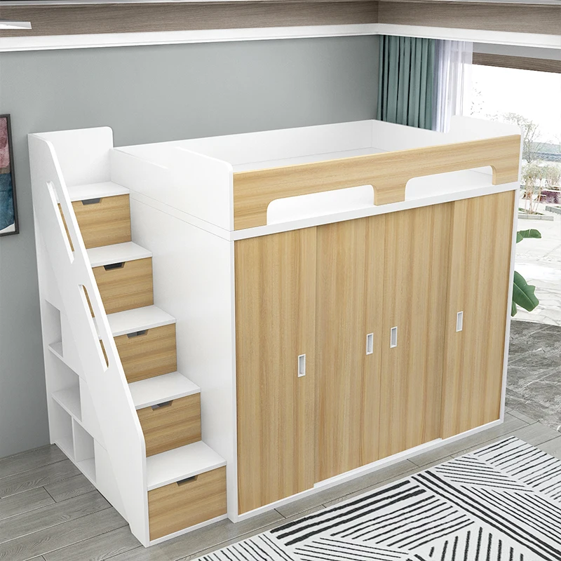 

Solid wood duplex second floor, attic bed, wardrobe combination with desk