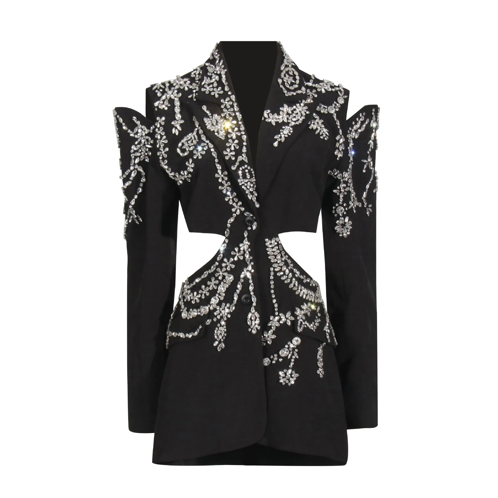 V Neck No Hood Fitted Suit with Refined Commuter Autumn Blazer Single Button Closure Hollow Out Elegant Women Fitted Blazer