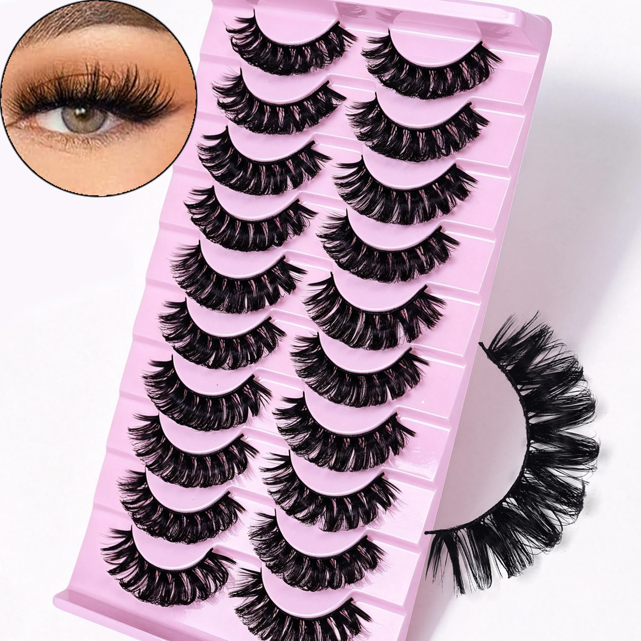 10 Pairs Fluffy False Eyelashes Thick Voluminous D Curly Fake Lashes Reusable Faux Mink Lashes for Women Daily Party Eye Makeup