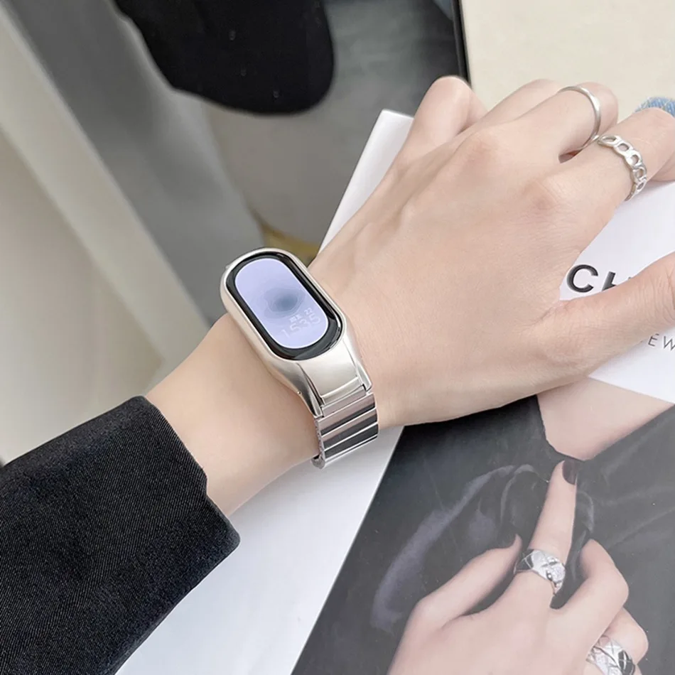สายรัดโลหะสำหรับ Xiaomi Mi band 8 7 6 5 4 3สายนาฬิกาแฟชั่นสายสแตนเลส INS เปลี่ยนสายรัดข้อมือ Correa