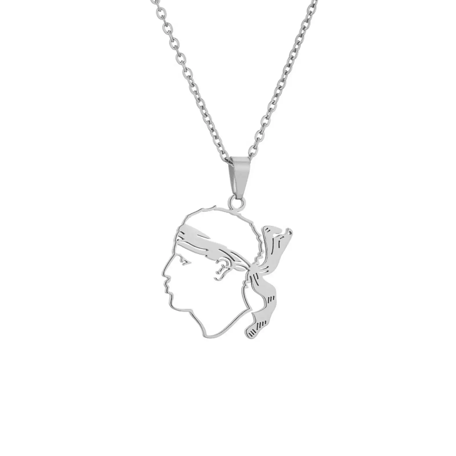 Edelstahl-Halskette mit Korsischen Mauerkopf-Anhänger, Korsisches Nationalsymbol-Schmuck für Männer und Frauen – Detail 3