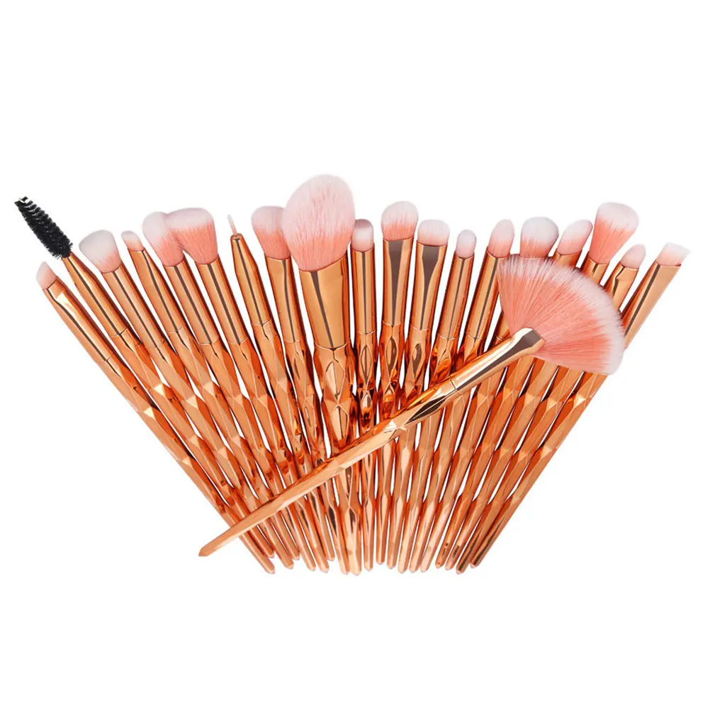 Ensemble de pinceaux de maquillage, 20 pièces, poignée transparente pour fond de teint, Eyeliner, lèvres, Kit d'outils pour femmes, usage quotidien, Rose doré