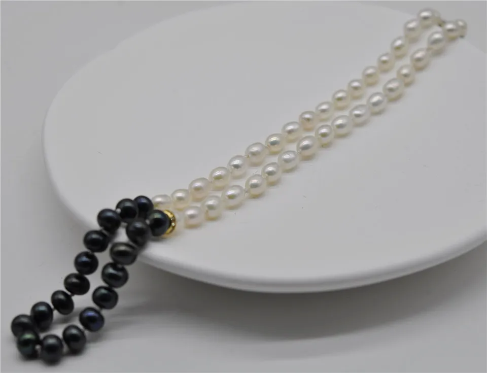 HABITOO White/Black Natural Freshwater Pearl Necklace  Jewelry Chains Necklace for Woman Choker Chain