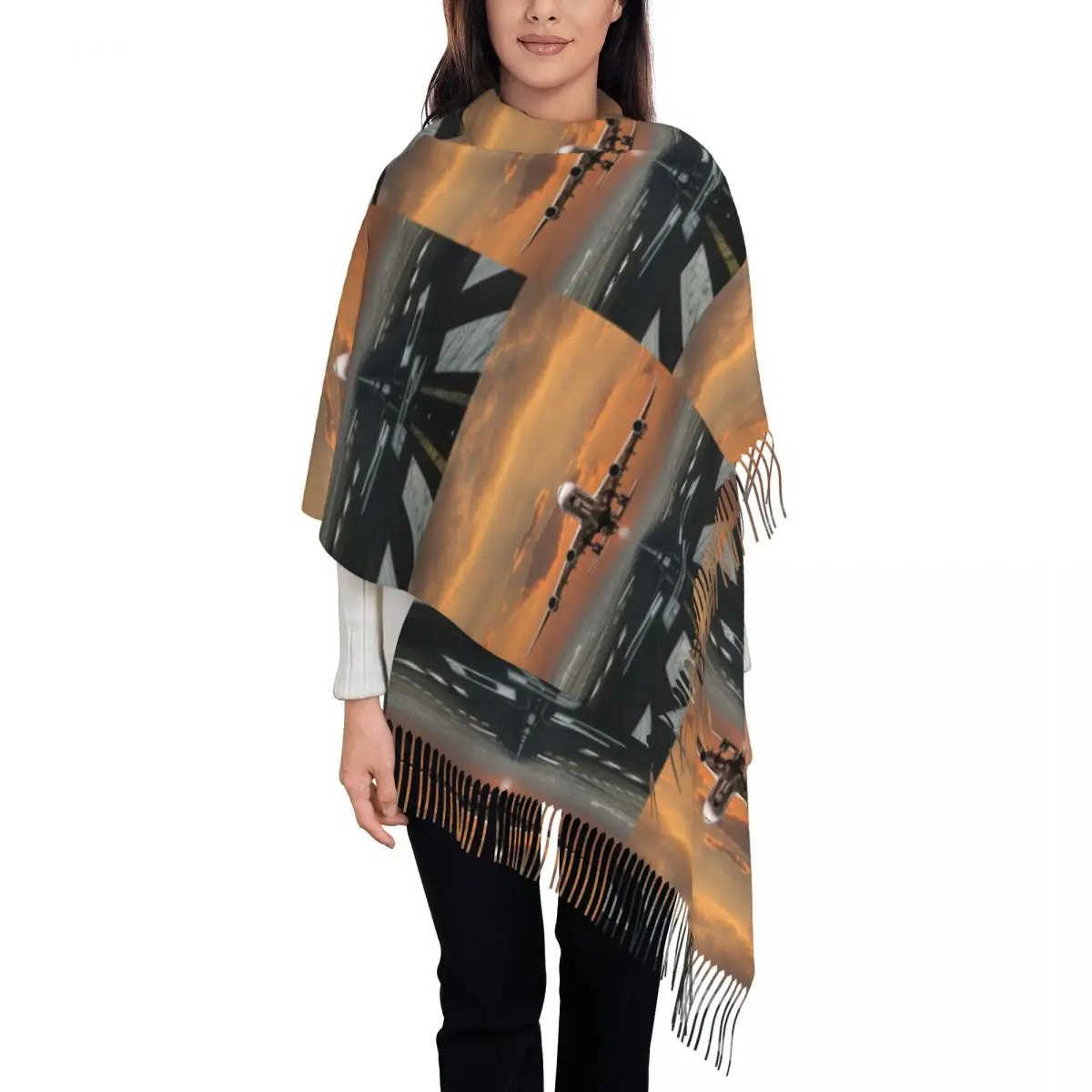 Airplane Takeoff Scarf Tassel Scarves Women Soft Warm Shawls and Wraps Long Fall Winter Shawl Wrap