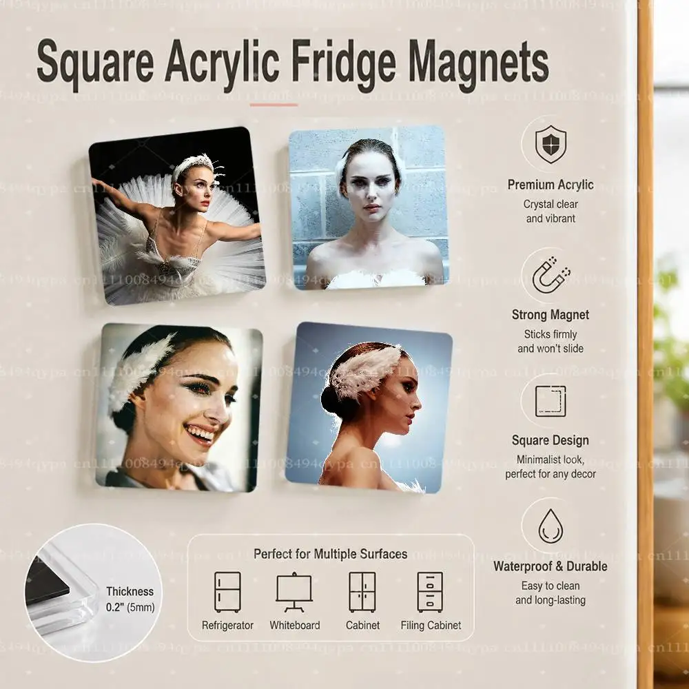 B-Black Swan Natalie Portman Decorative Square Magnetic Fridge Sticker, Custom Print Fridge Magnet, Home Decor Holiday Gift