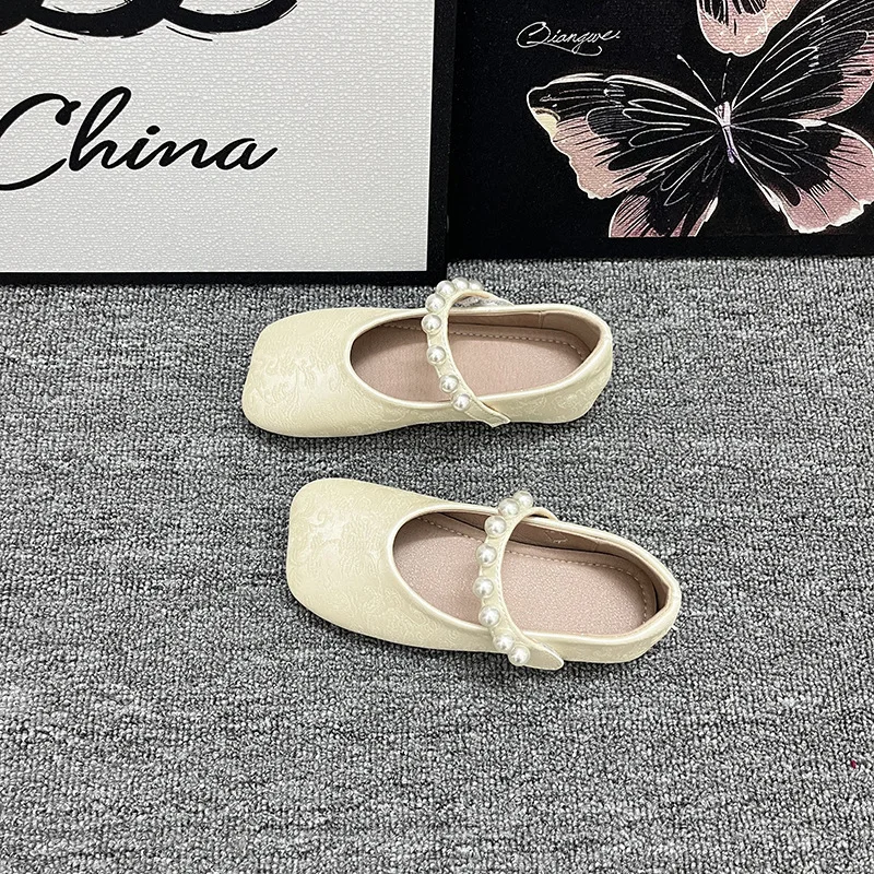 

Kids'Casual Shoes PU Leather Spring Fashion Pearl Outdoor Flat Bottom For Girls Designer Anti-slip Silver White Size 23-35