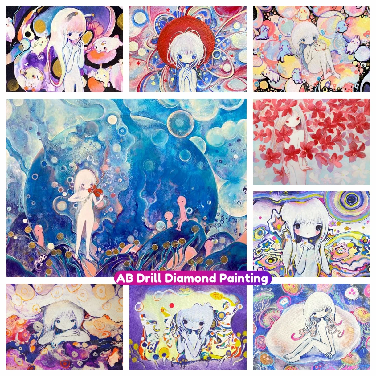 

Full AB Drill Diamond Painting New Girl in Colorful Underwater World 5D DIY Mosaic Embroidery Cross Stitch Kit Home Decor Gift